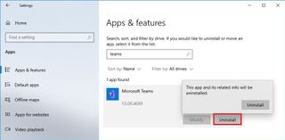 Uninstall Microsoft Teams on Windows 10
