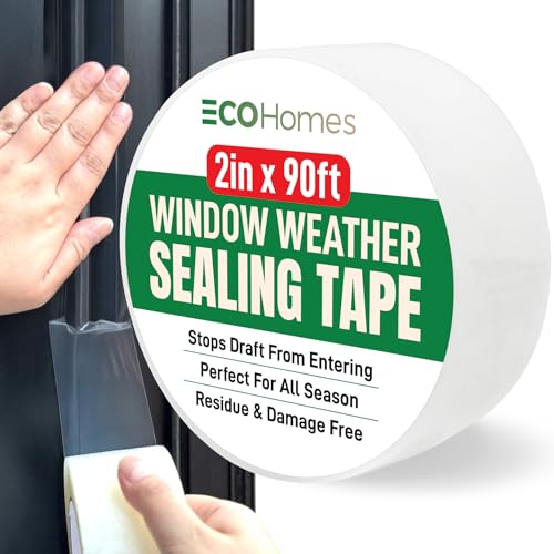 Ecohomes Window Weather Sealing Tape | Winter Weather Stripping Tape to Block Cold Drafts Through Window Gaps and Ac Units, Insulation Seal and Draft Blocker for Home (2 Inch by 90 Ft, Clear)