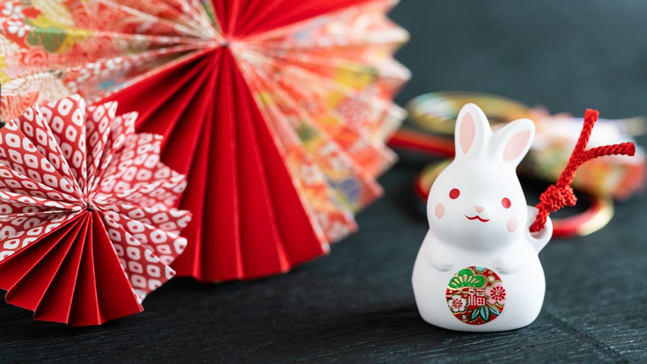 Chinese New Year 2023: 2023 New Year&#039;s card with a cute rabbit.