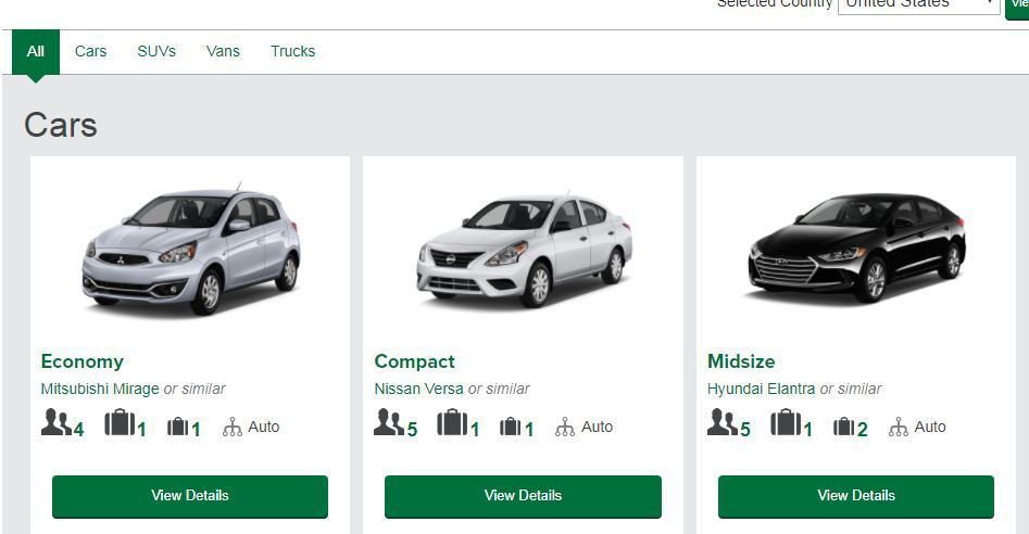 There are a variety of cars, SUVs and trucks to choose from.