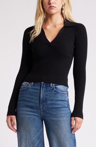 Luxe Sculpt Rib Polo Sweater