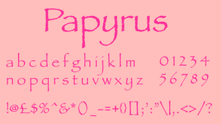 Bright pink text displaying the font Papyrus on a light pink background.