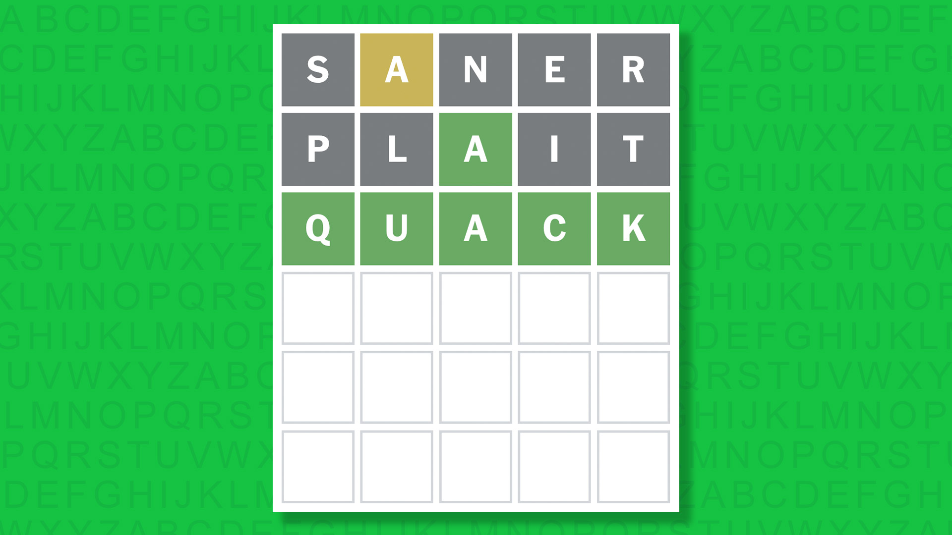 NYT Wordle answer for game 1774 on a green background