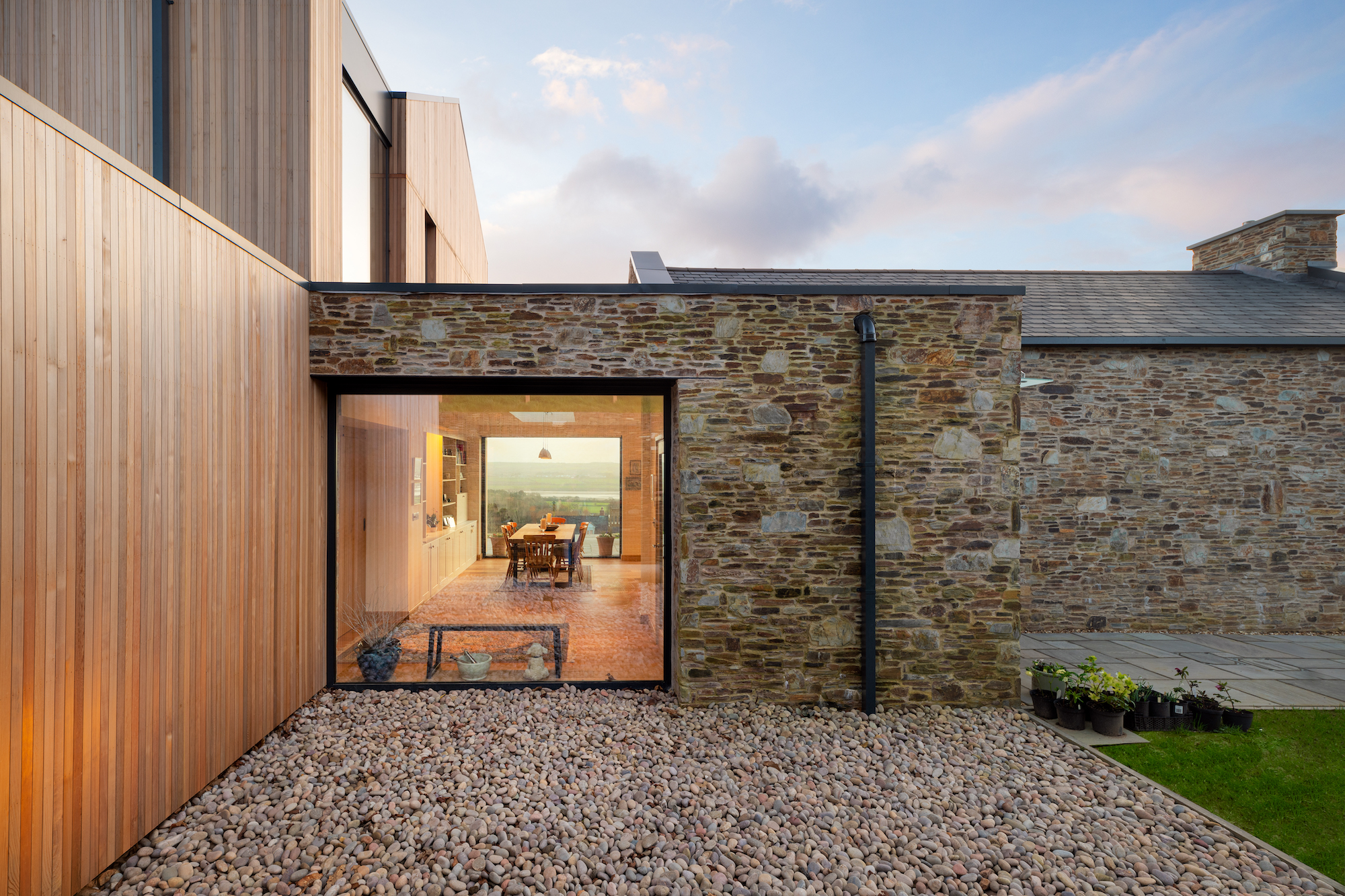 picture window in new build with stone cladding