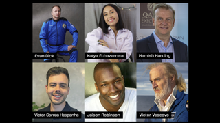 The six people flying on Blue Origin's NS-21 mission. Top row, left to right: Evan Dick, Katya Echazarreta and Hamish Harding. Bottom row, left to right: Victor Correa Hespanha, Jaison Robinson and Victor Vescovo.