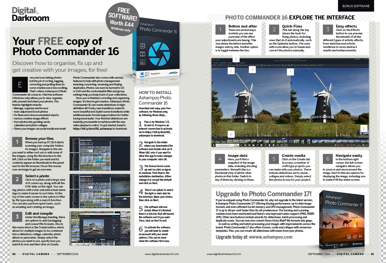 Ashampoo Photo Commander 16 review and how to download it from Digital Camera Magazine's September 2024 issue