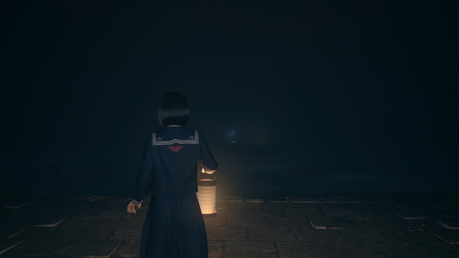 Hinako walking through a dark environment in Silent Hill f