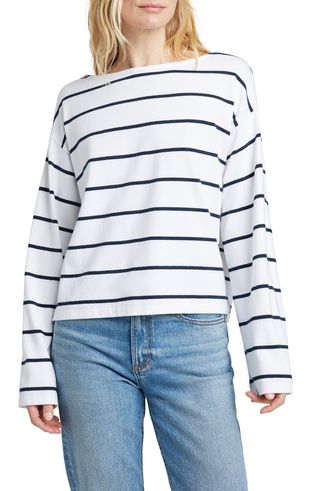 Rugby Stripe Organic Cotton Boat Neck T-Shirt