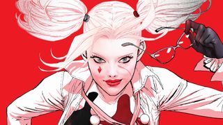 Harley Quinn looks out at the reader, smiling.