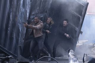 Anthony Mackie, Emily VanCamp and Sebastian Stan in The Falcon and the Winter Soldier.