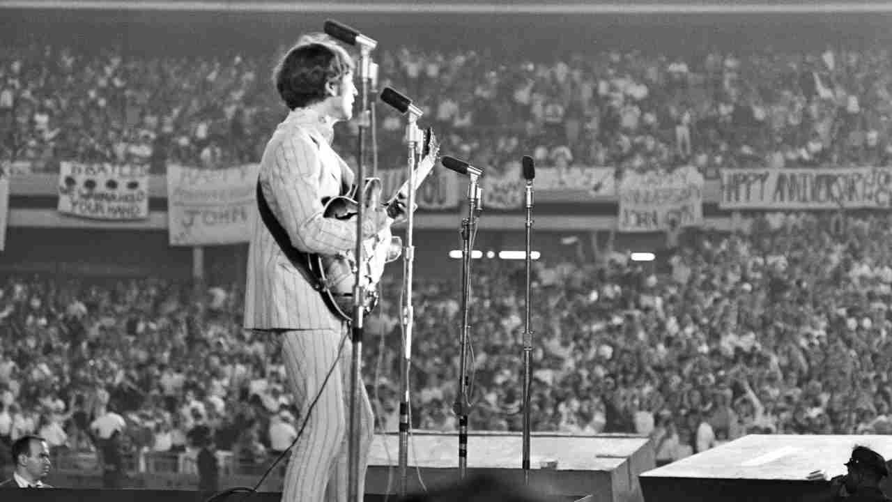The Beatles&amp;rsquo; John Lennon onstage at New York&amp;rsquo;s Shea Stadium in 1966