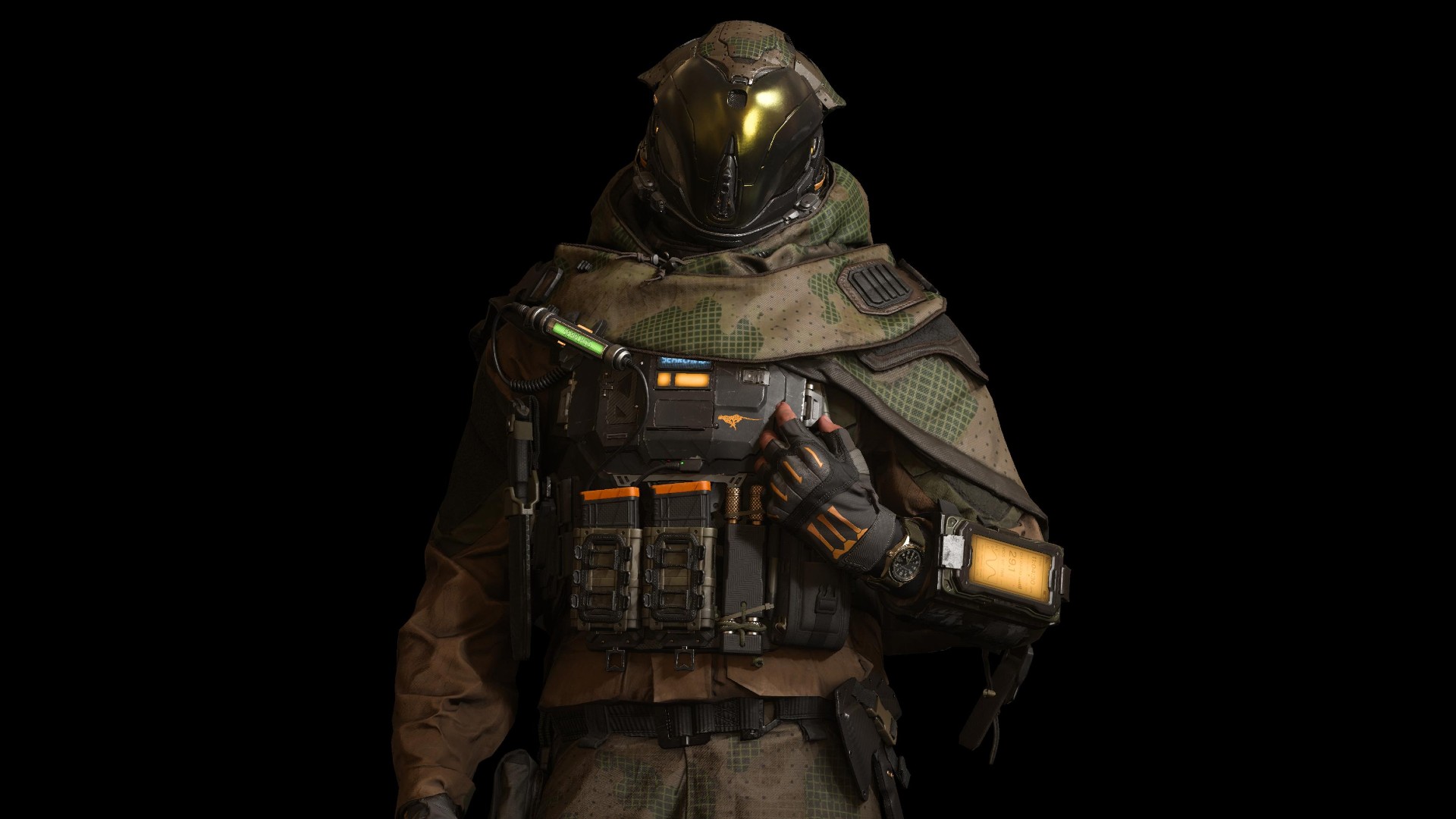 A call of duty black ops 7 character wearing a Hamilton watch