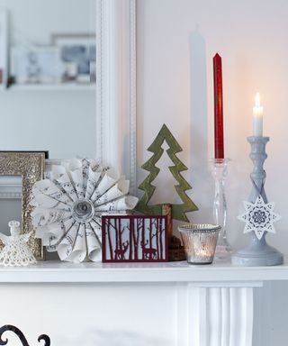 christmas decoration with red and white candlesticks