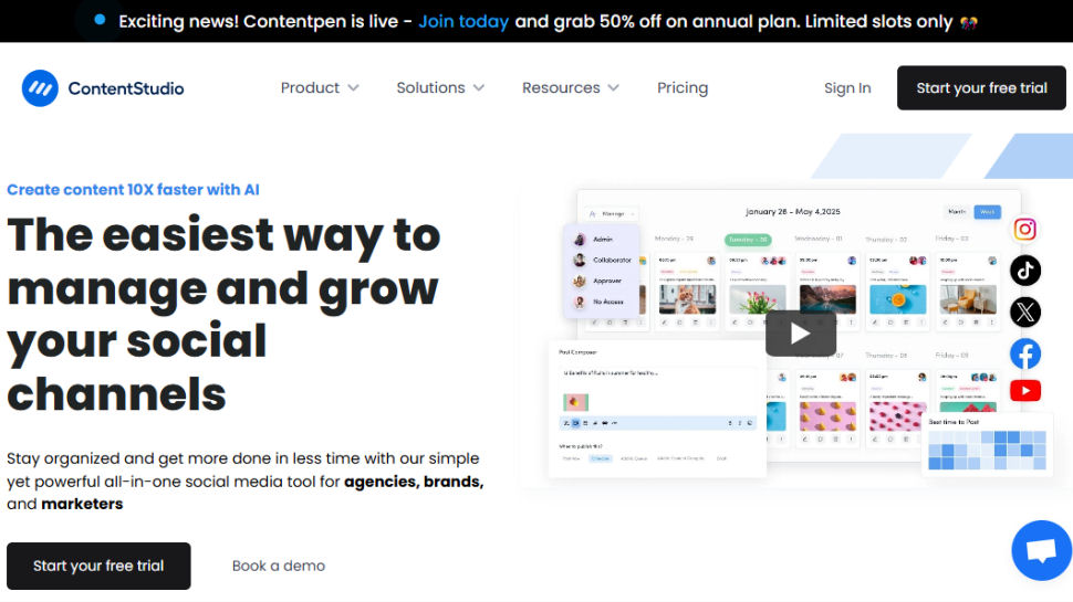 Content Studio website screenshot (May 2025)
