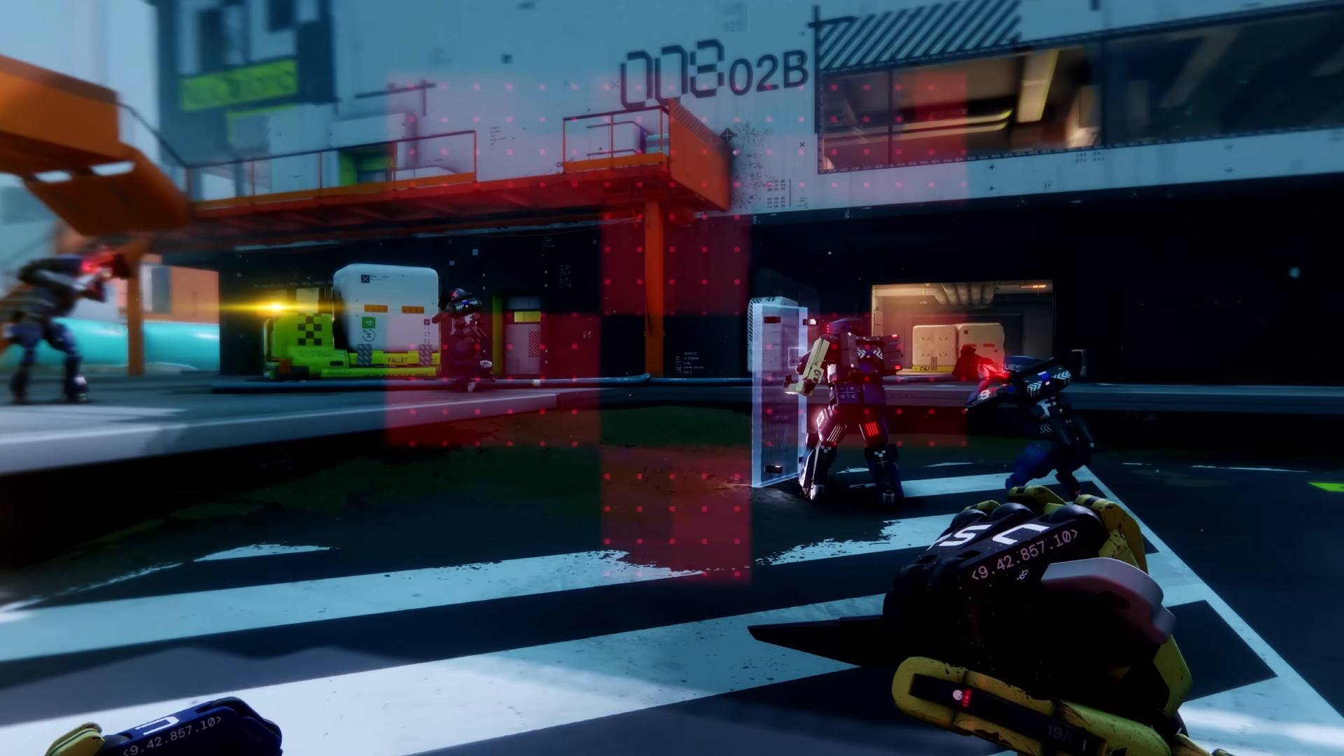 Marathon characters Rook first person view of UESC mask and looking at UESC drones not attacking