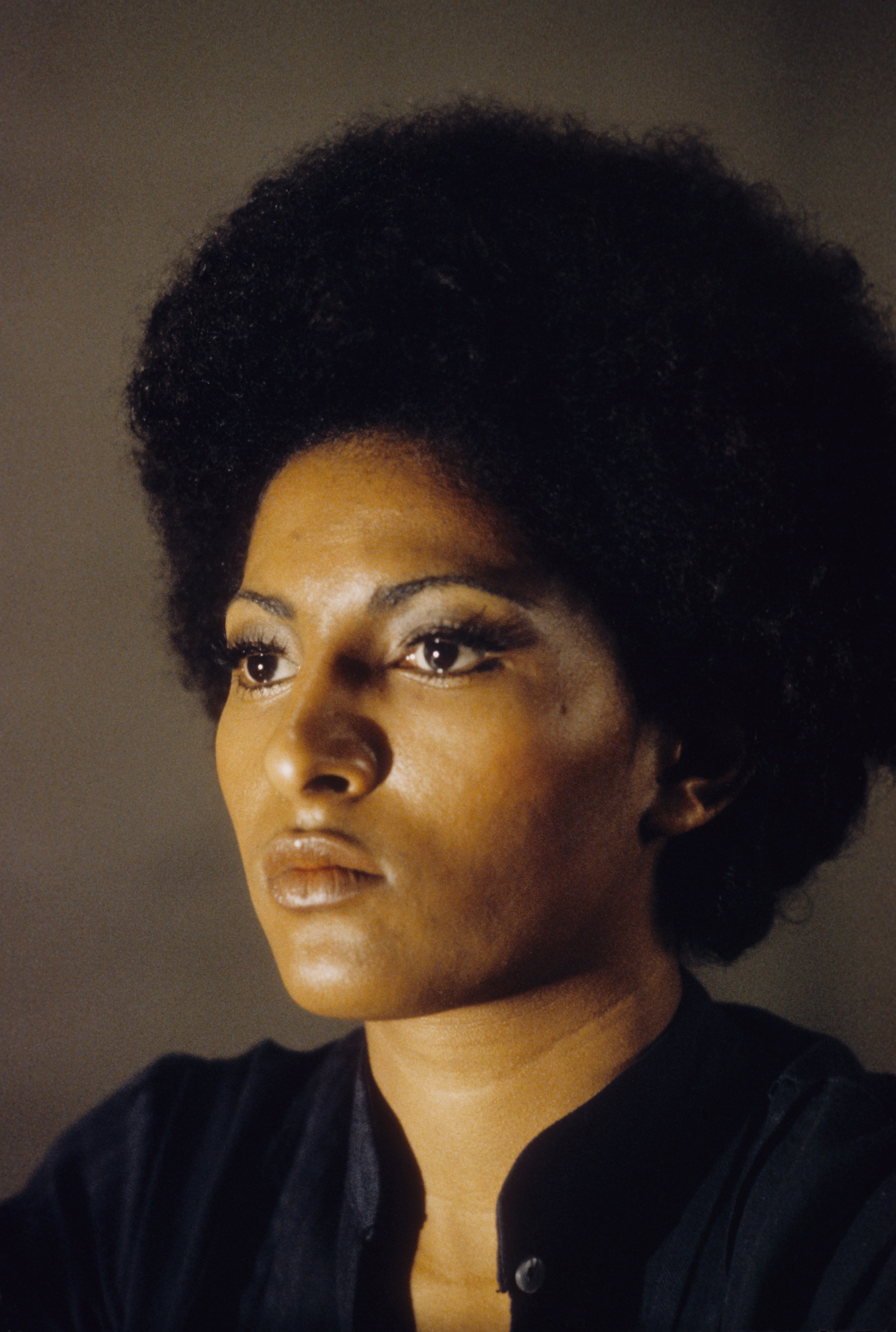 Actress Pam Grier with a cool brown lip and smoky eyeshadow in 1972