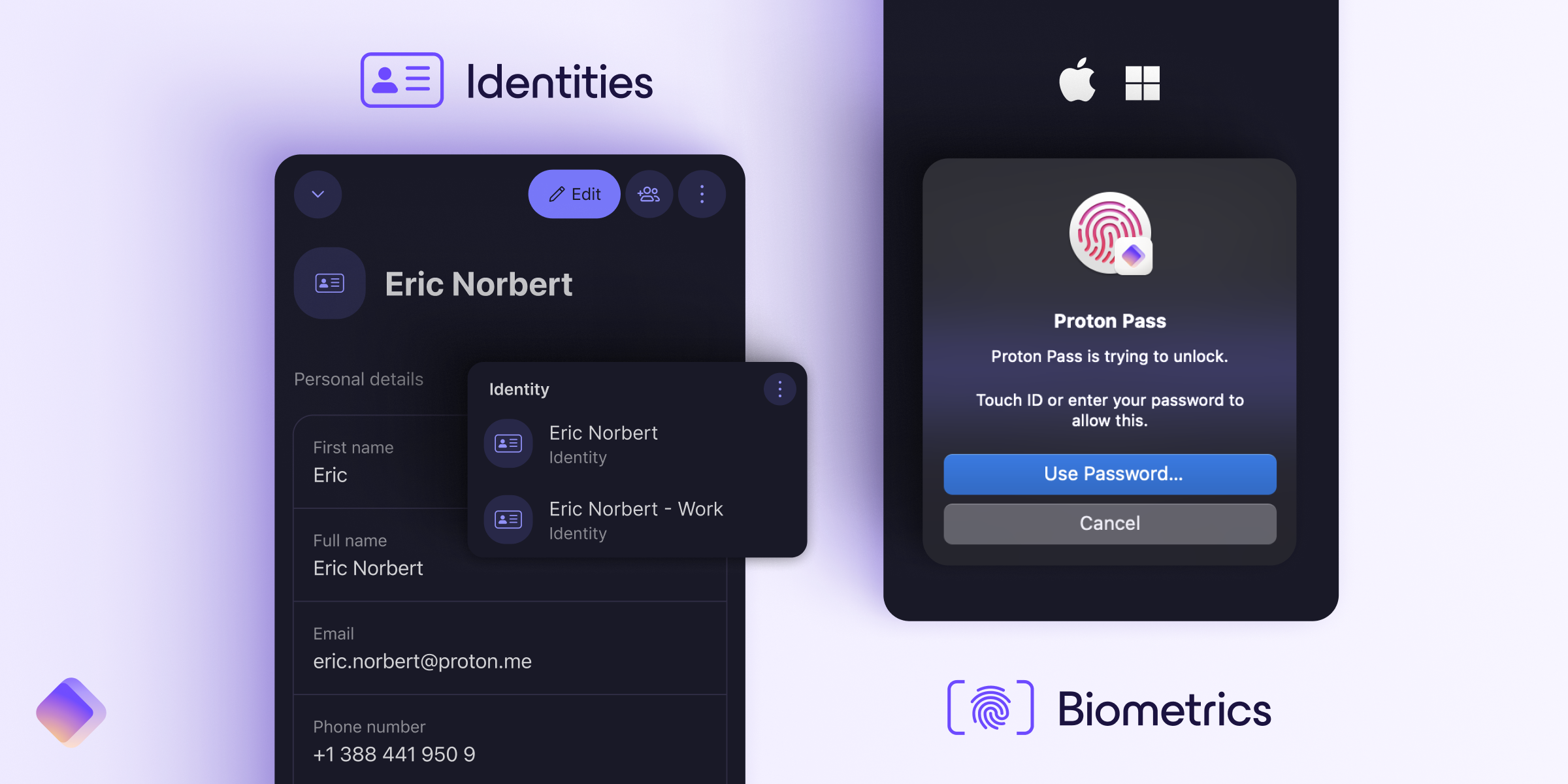 Identities and biometric authentication for Proton Pass have arrived ...