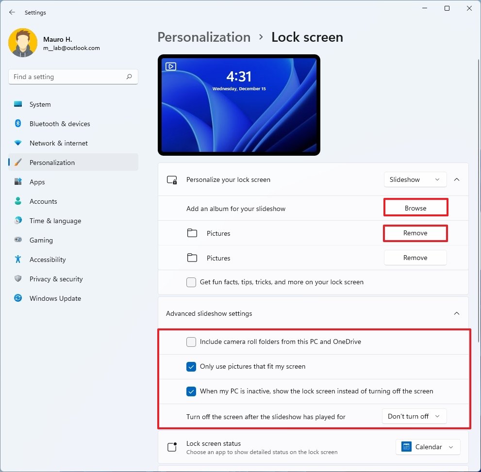 Lock screen settings
