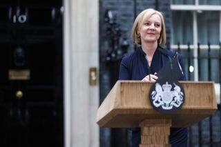 New UK prime minister Liz Truss gives her first speech at Downing Street on September 6, 2022 in London, England.