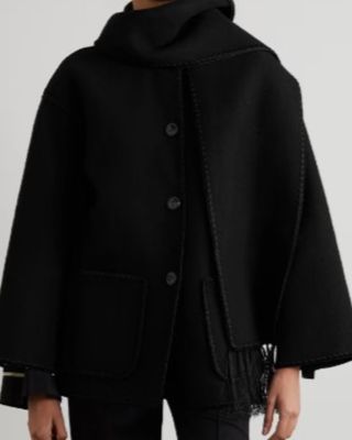 Totême Draped fringed wool-blend jacket in black 