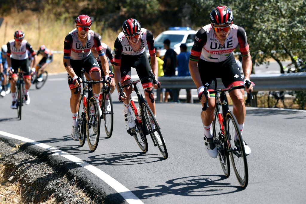 CORDOBA SPAIN AUGUST 26 Joseph Lloyd Dombrowski of United States and UAE Team Emirates during the 76th Tour of Spain 2021 Stage 12 a 175 km stage from Jan to Crdoba lavuelta LaVuelta21 on August 26 2021 in Cordoba Spain Photo by Tim de WaeleGetty Images