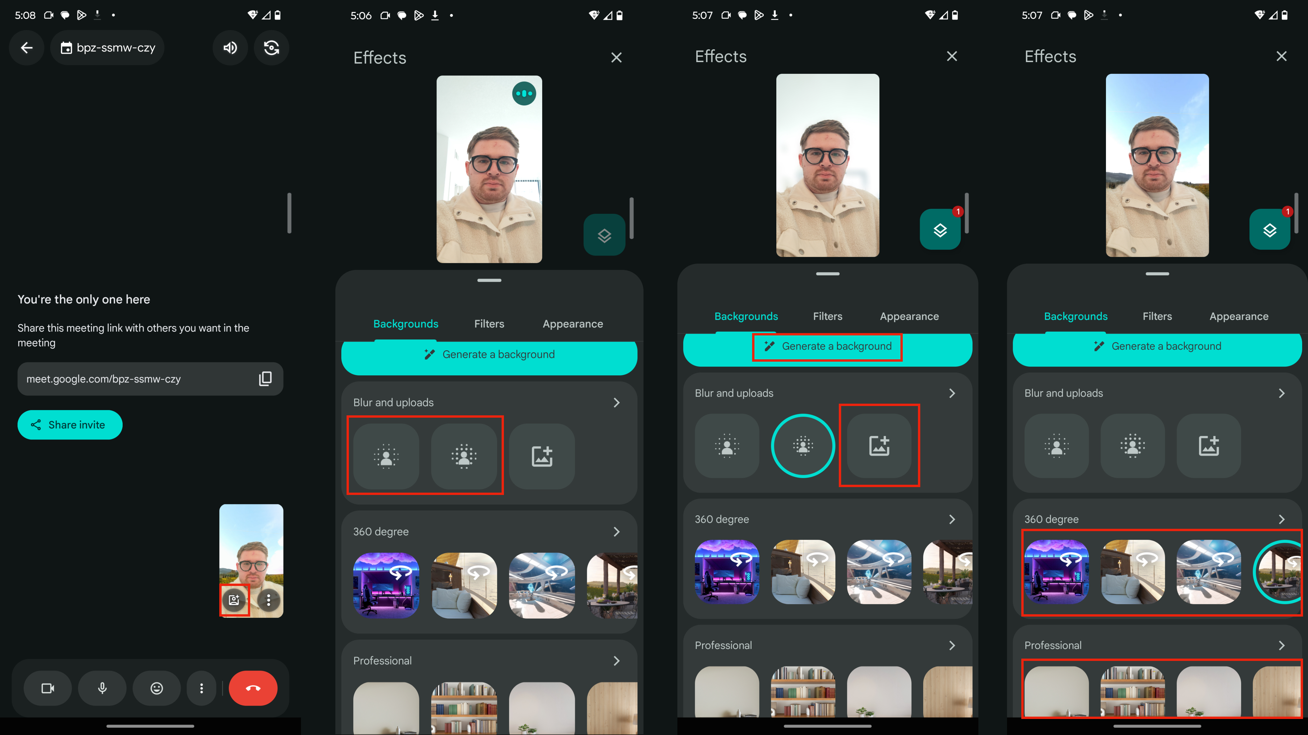 Setting virtual backgrounds and using background blur in Google Meet.