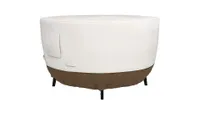 a white and brown circular outdoor furniture cover