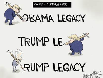 Political Cartoon U.S. Biden Trump legacy
