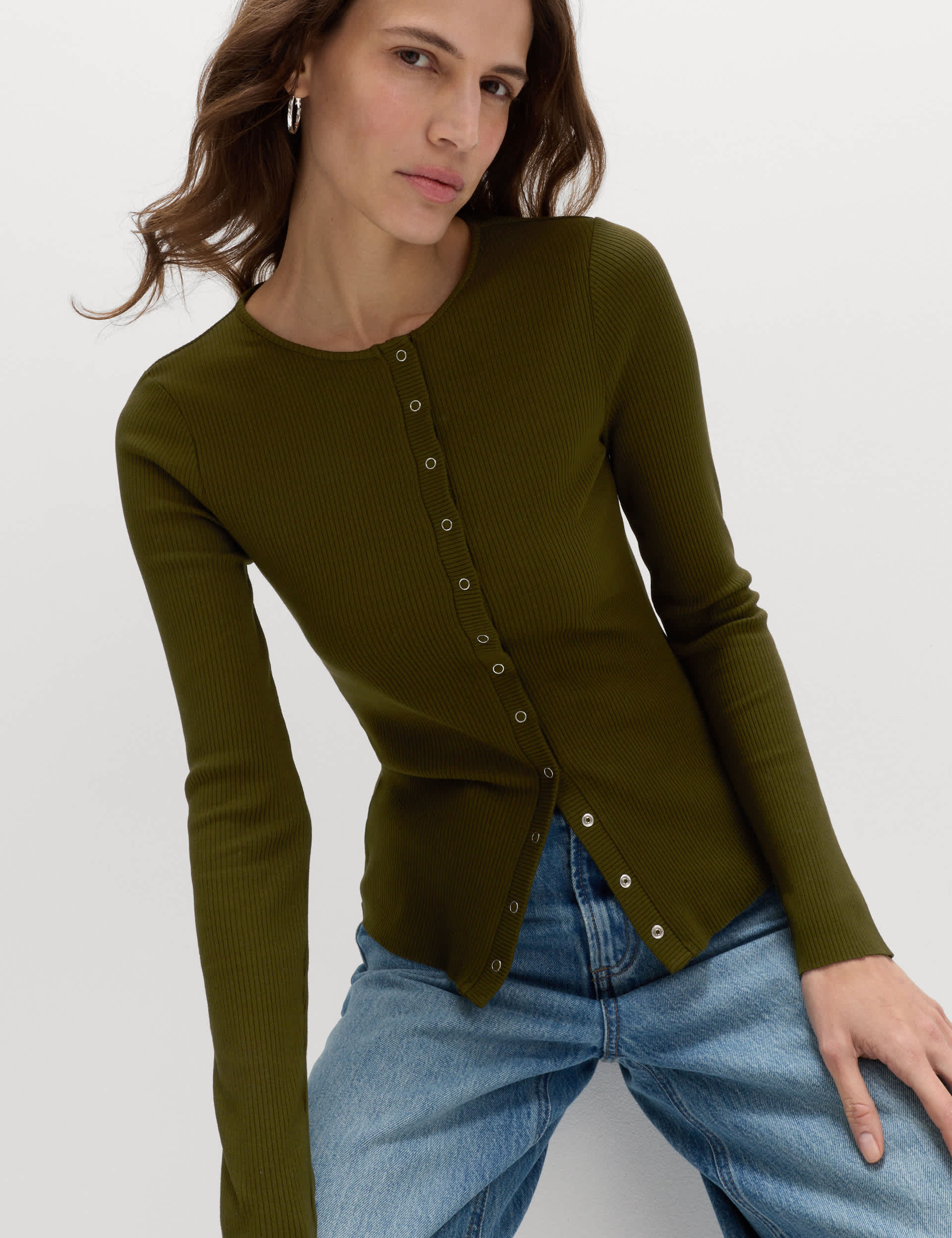 Cotton Rich Long Sleeve Popper Henley Top