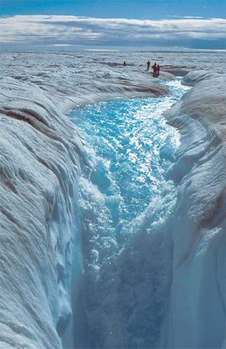 Meltwater stream on the Greenland ice sheet.