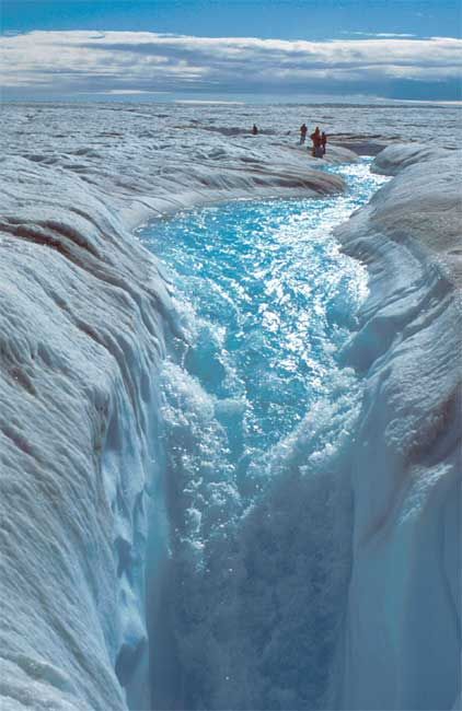 Meltwater stream on the Greenland ice sheet.