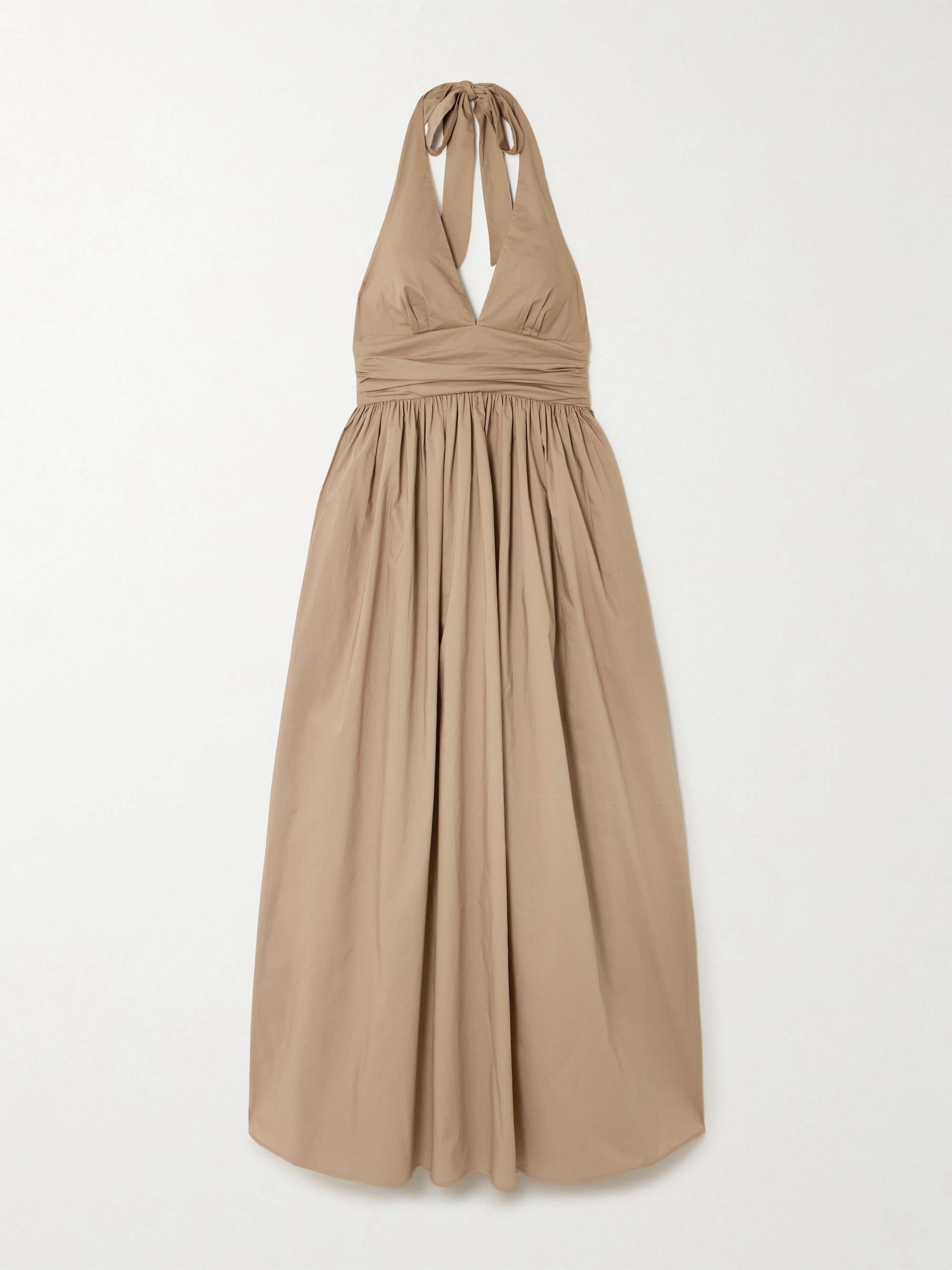 Gathered Organic Cotton-Poplin Halterneck Maxi Dress
