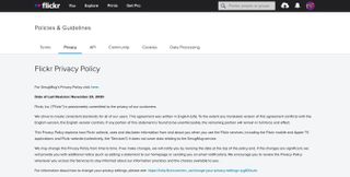 Flickr's webpage discussing its privacy policy