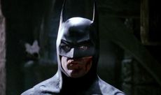 Michael Keaton's Dark Knight looks to his left in 1989's Batman movie