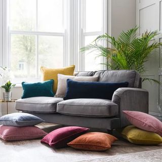 velvet cushions on a sofa