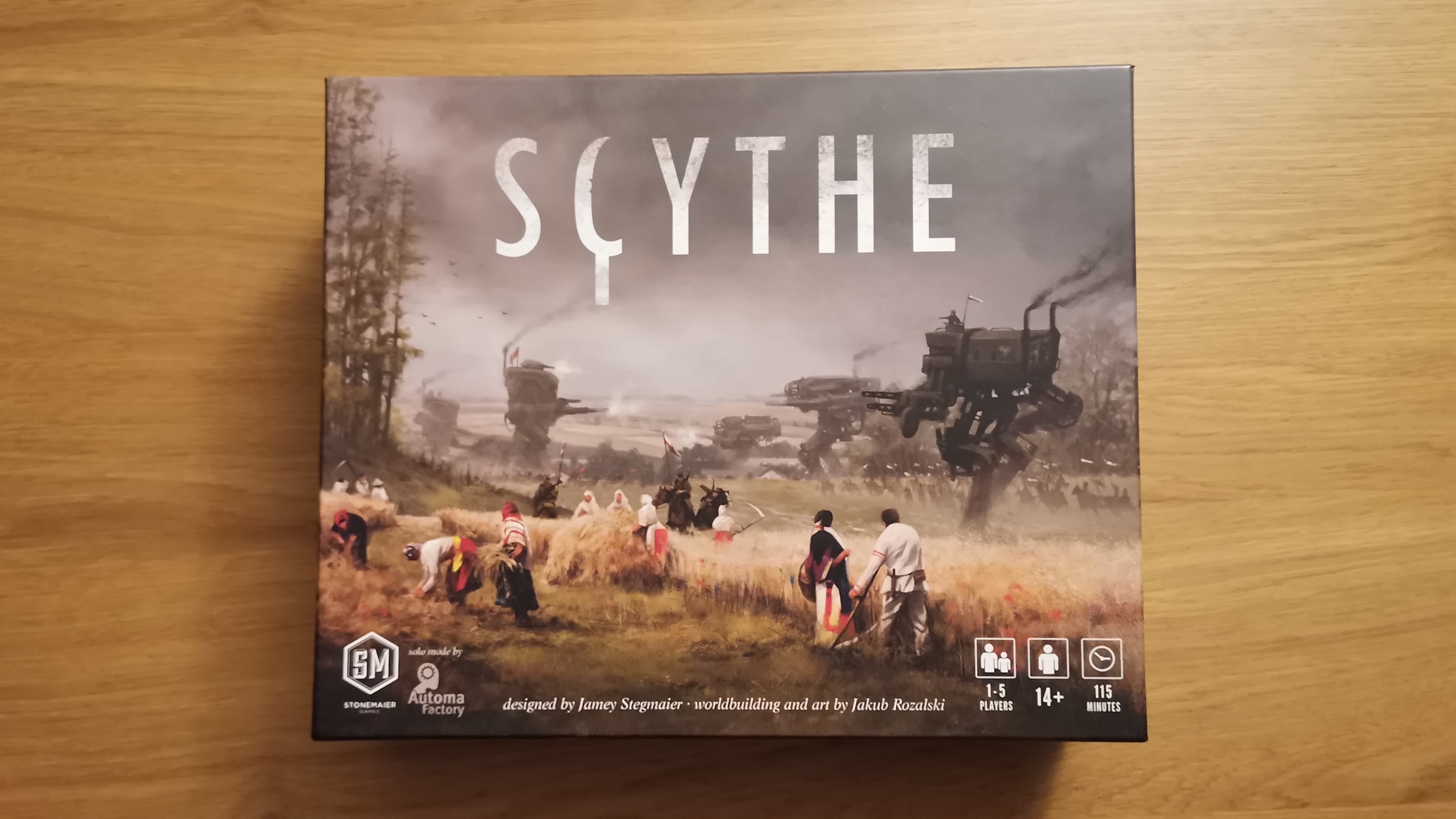 Scythe box on a wooden surface, seen from above