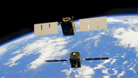 two satellites orbiting the earth