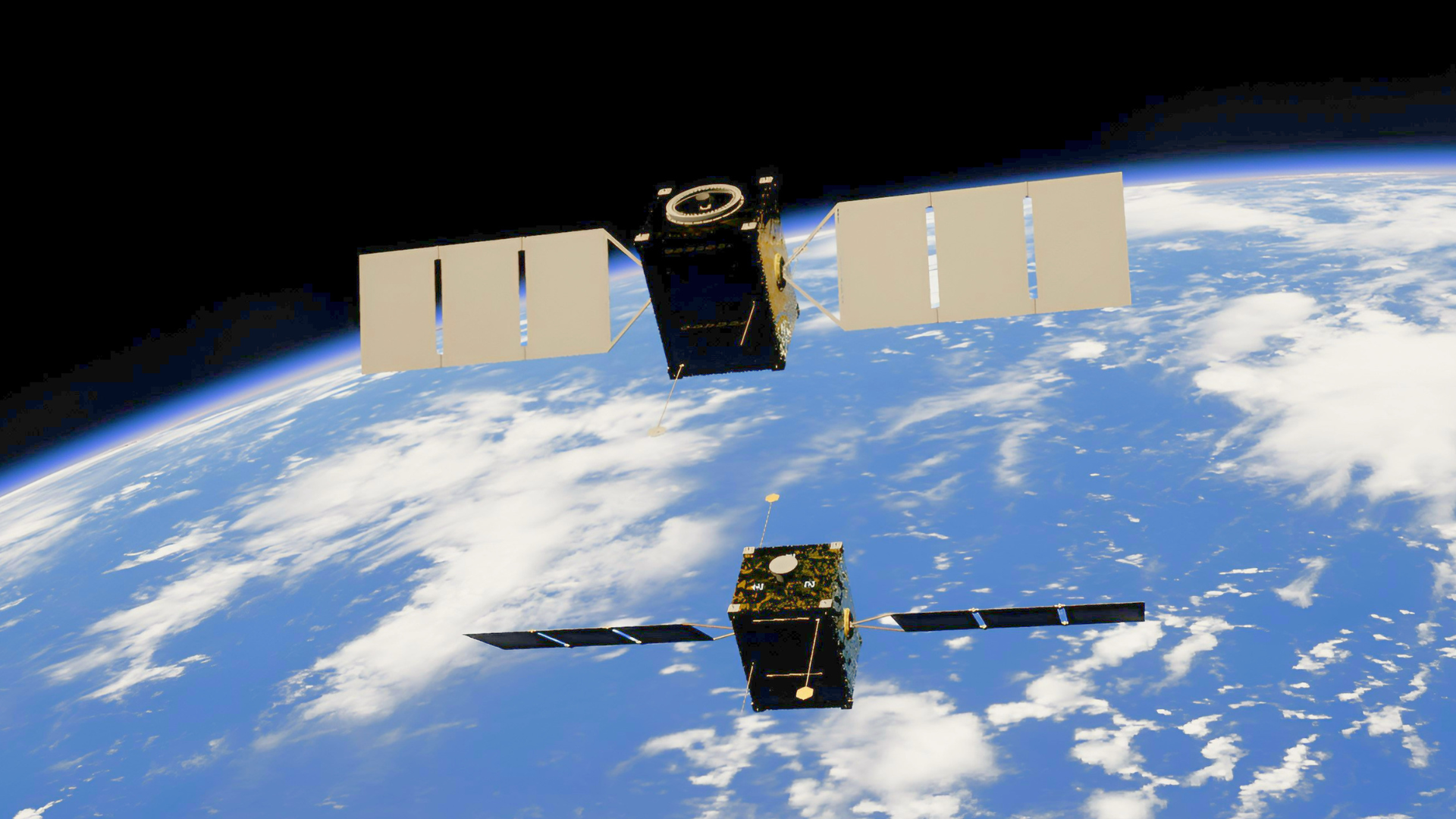 two satellites orbiting the earth