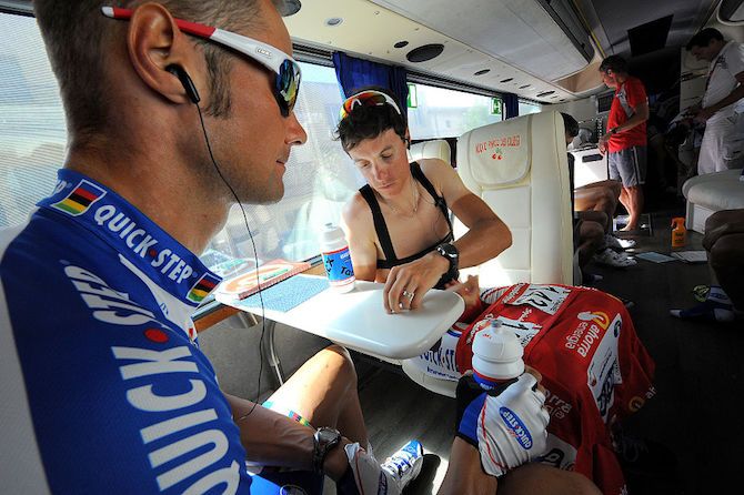 Behind the scenes with Quick-Step teammate Tom Boonen as Chavanel readies himself, and his red leader's jersey, for stage 7 of the 2011 Vuelta a Espana