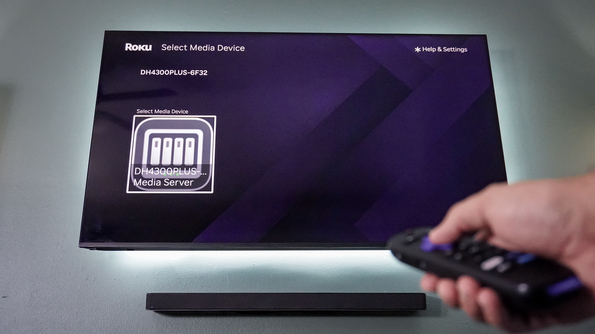 A picture showing the Ugreen NASync DH4300 Plus showing up in the Roku Media Player app on a TV