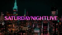The opening title card for Saturday Night Live with the New York skyline behind the name of the show.