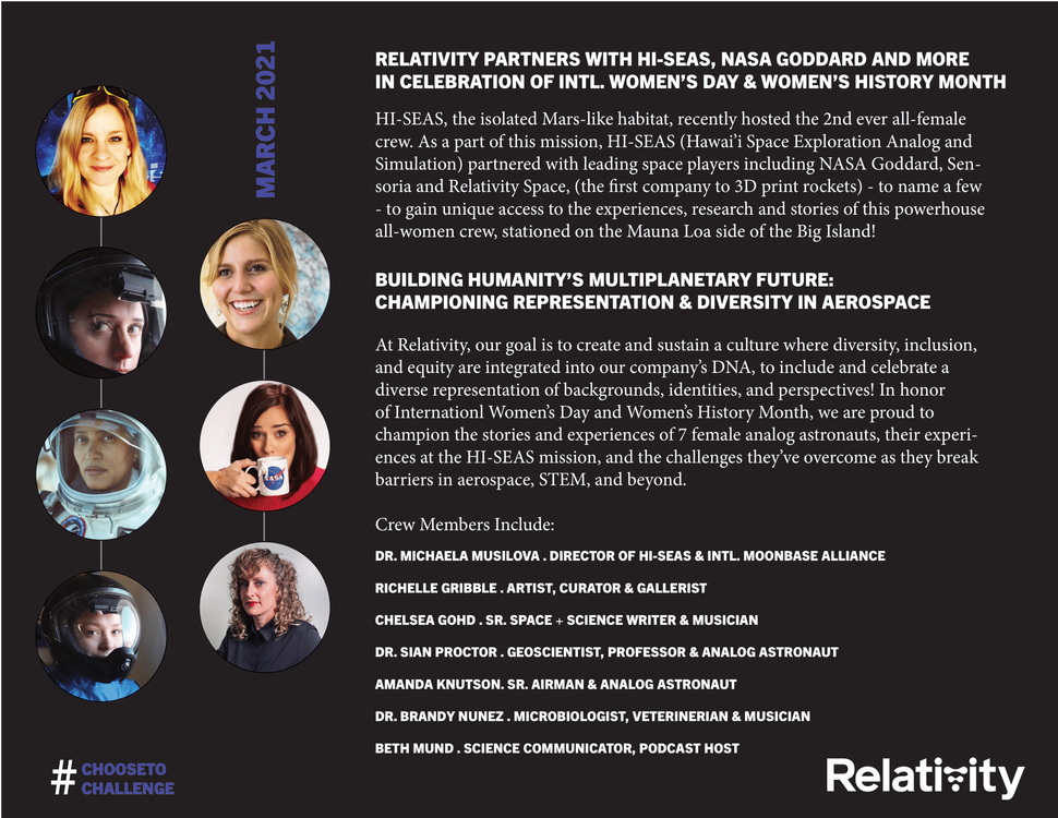 Relativity Space teams with HI-SEAS, NASA to celebrate International Women's Day