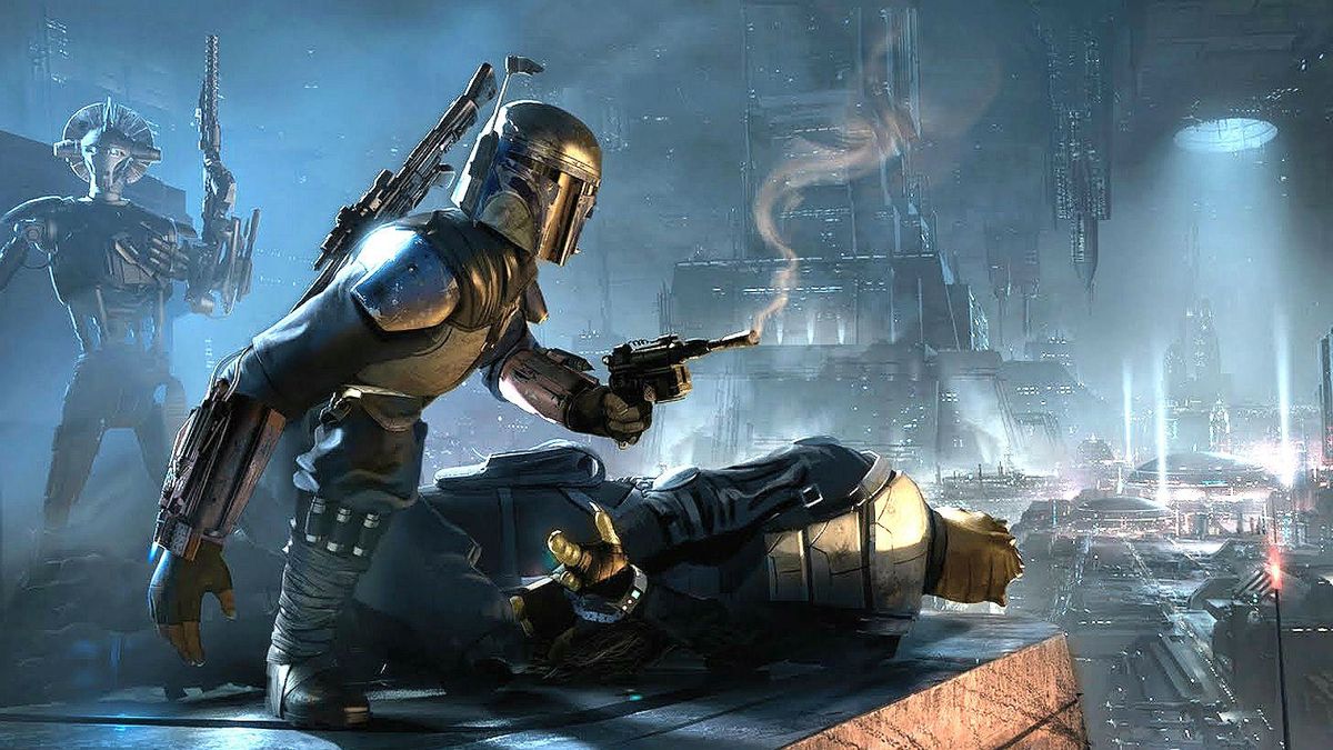 Boba Fett in Star Wars 1313 peering over a rooftop