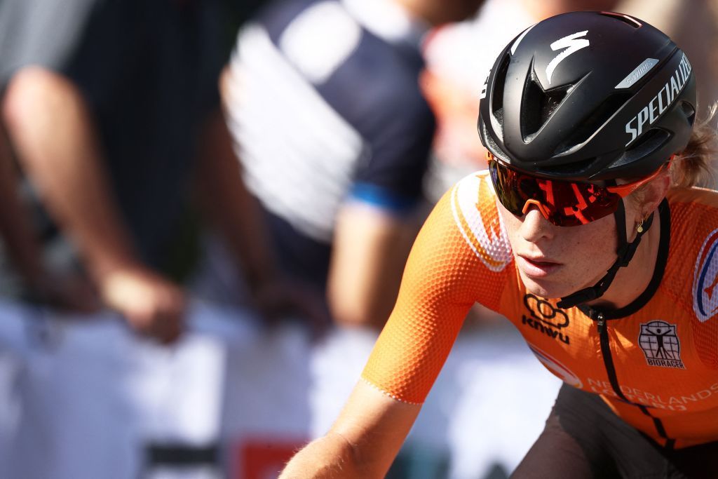 Netherlands Demi Vollering rides during the womens elite cycling road race 1577km from Antwerp to Leuven on the seventh day of the Flanders 2021 UCI Road World Championships on September 25 2021 Photo by KENZO TRIBOUILLARD AFP Photo by KENZO TRIBOUILLARDAFP via Getty Images