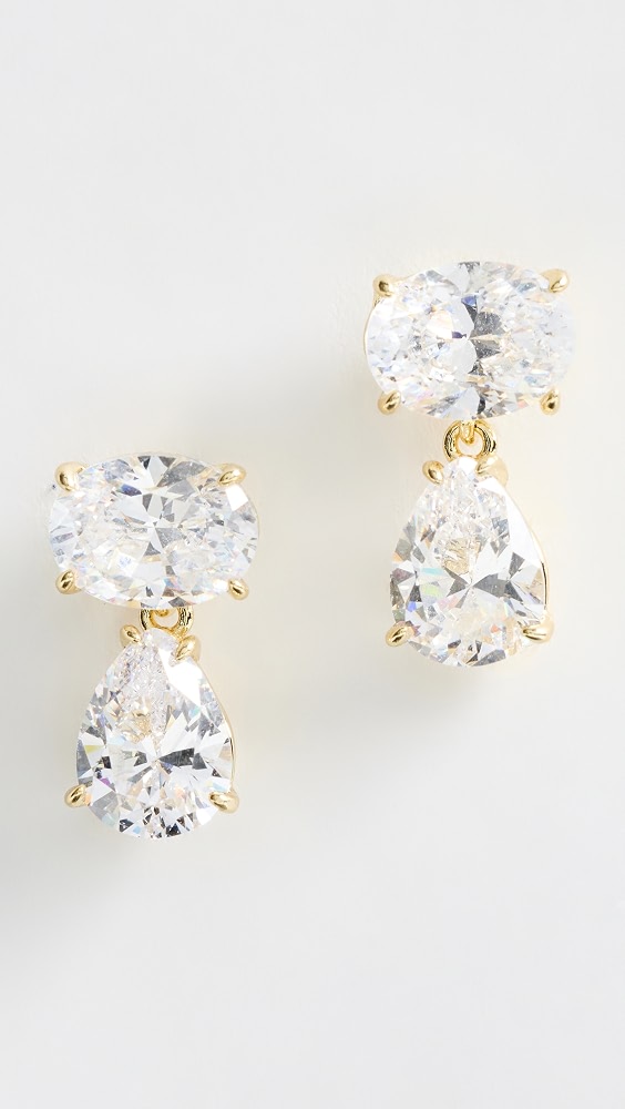 Oval Pear Drop Earrings - Gold