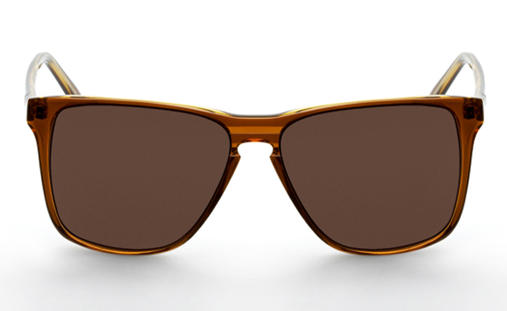 Sunglasses with transparent, dark orange frames