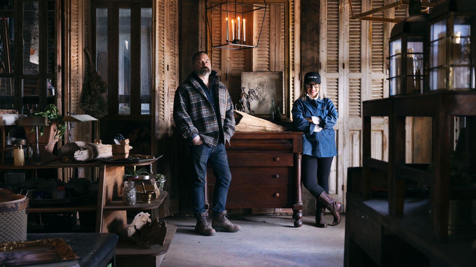 Founders of LUMBER + Salt in their reclamation shop