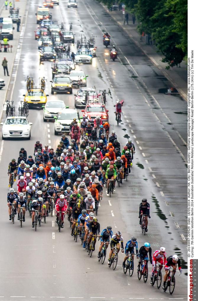 The peloton starting to get strung out