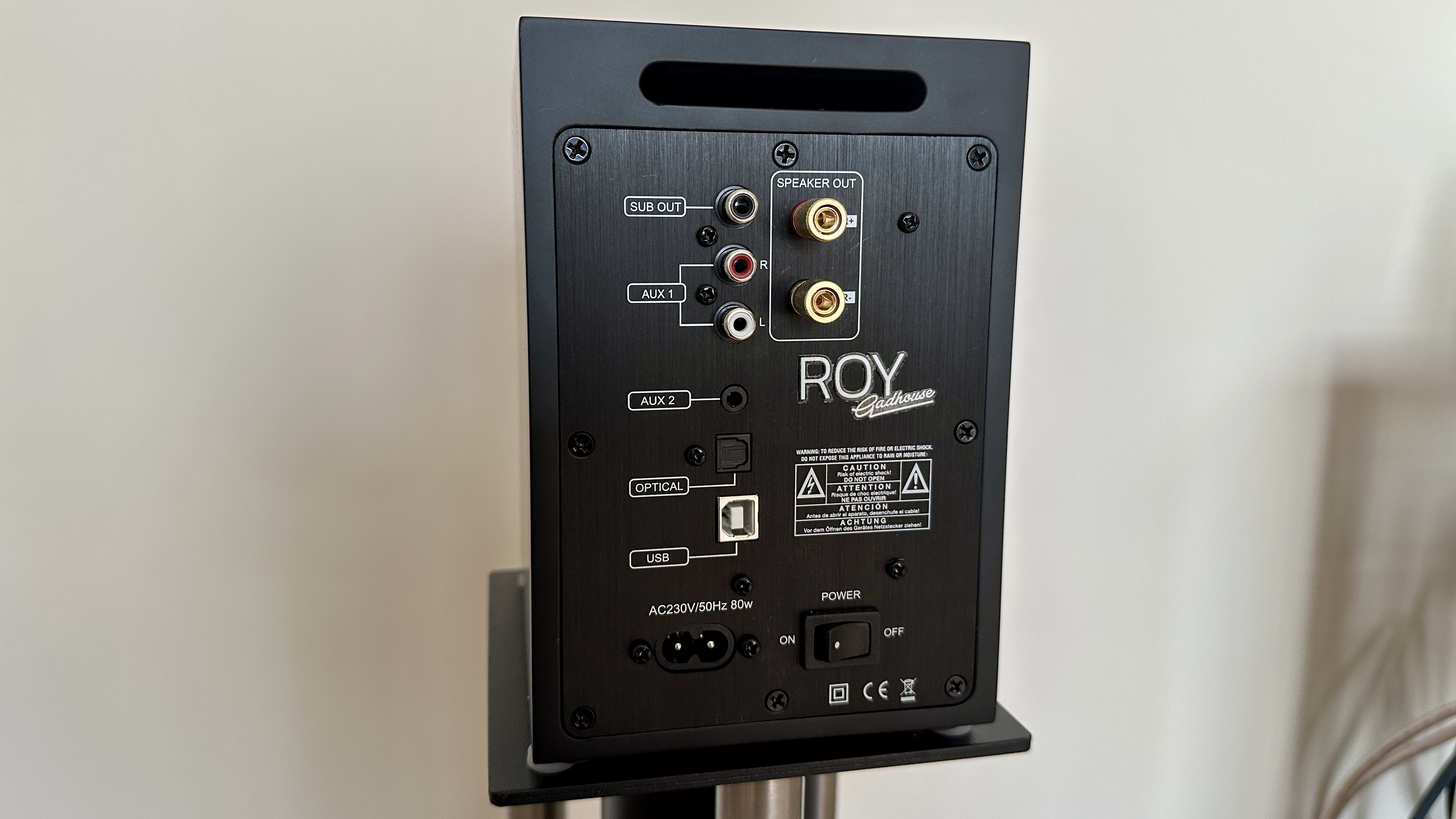 Rear of Gadhouse Duke & Roy speaker system showing available inputs