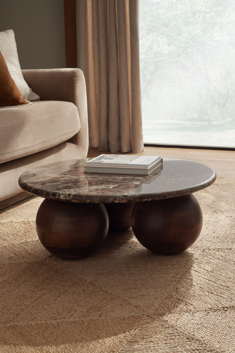 Dark N. Premium Orb Marble Wood Round Coffee Table